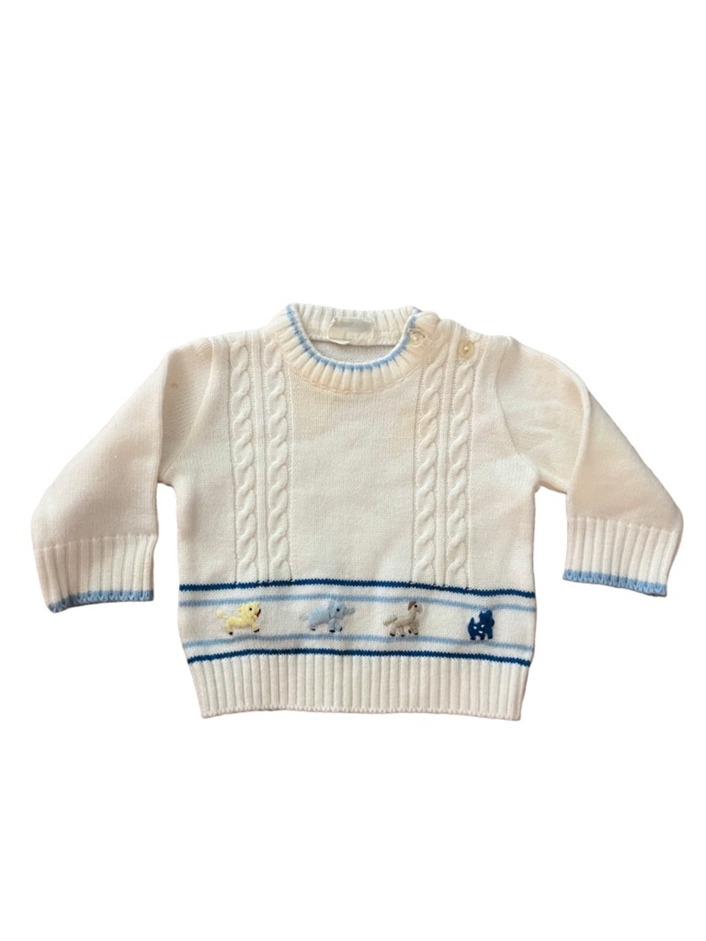 Vintage Nannette Baby Sweater Cable Knit Embroidered Animals 80s